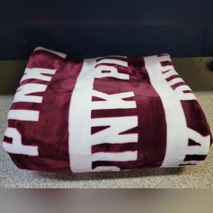 PINK Victoria's Secret Maroon and White Throw Blanket